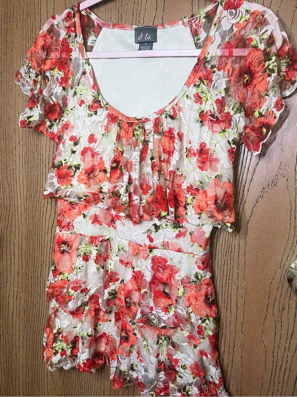 Dots Coral and White Floral Lace Blouse